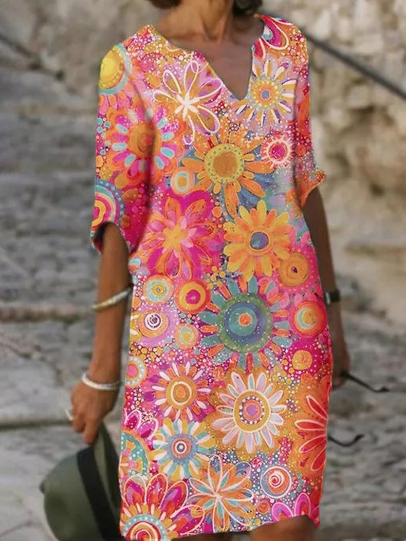 Women's Dress Autumn Fashion Positioning Flower Pattern Dresses
