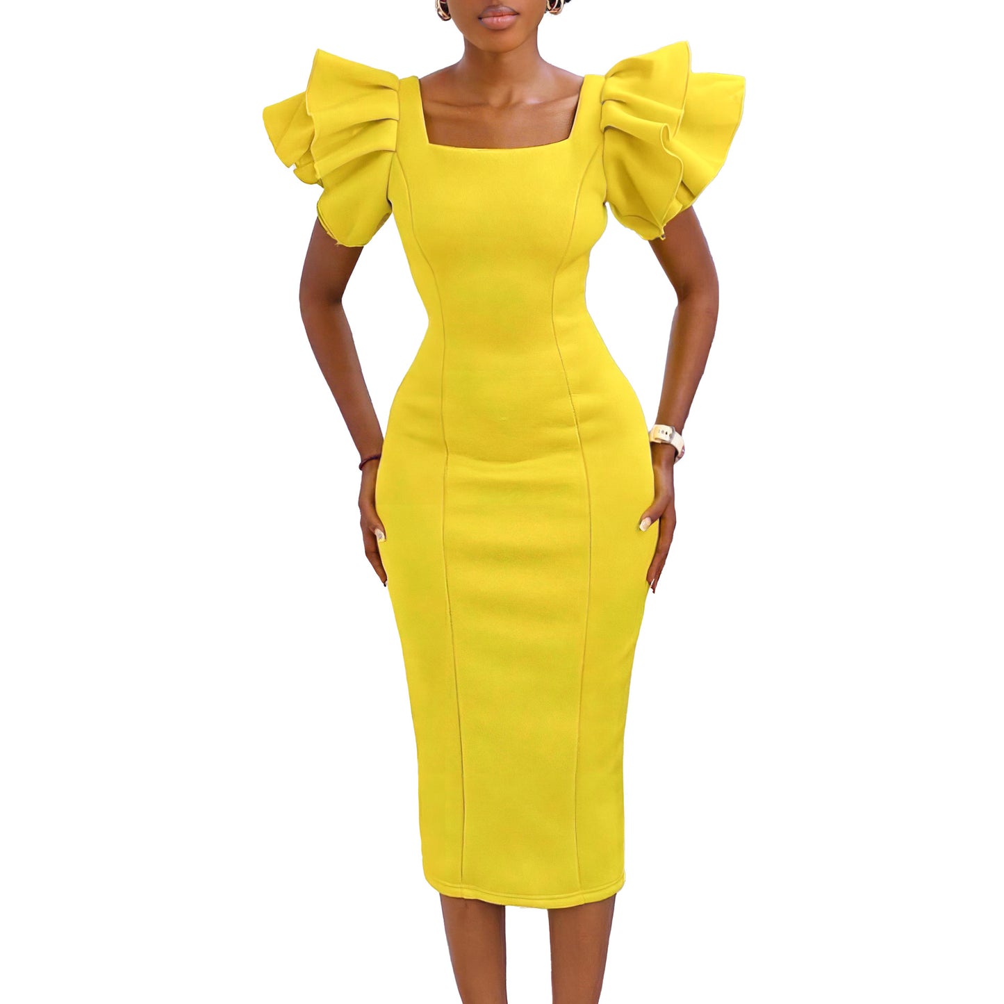 Women's Temperament Commute Square Collar Ruffle Sleeve Dresses