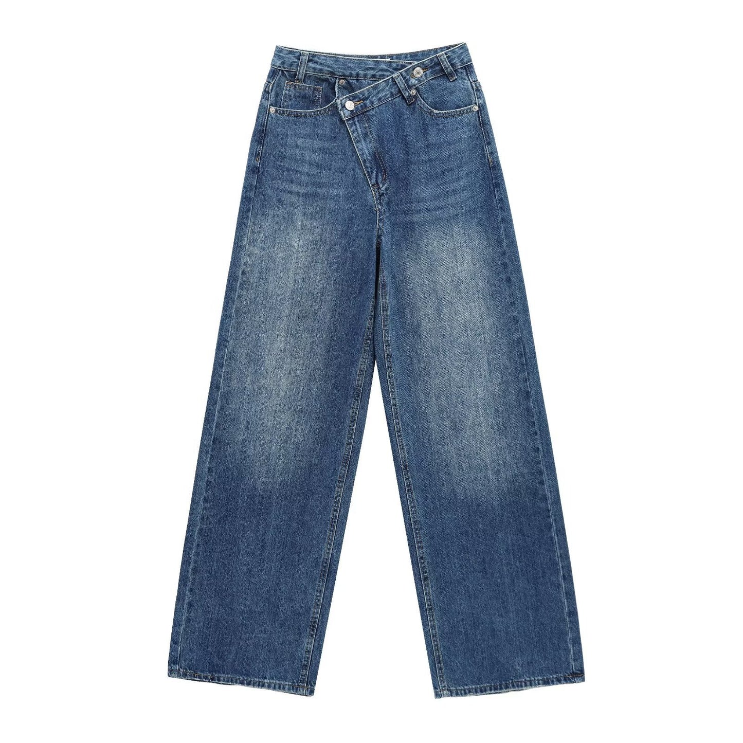 Double Breasted Waist Of Trousers Wide Jeans