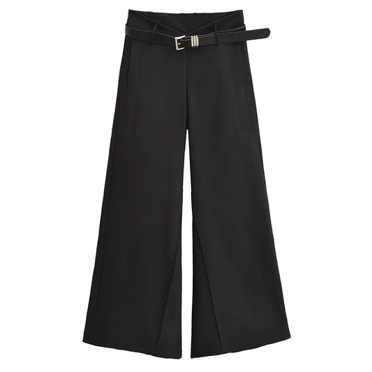 Women's Black V-shaped Low Waist Casual Legs Of Trousers Pants