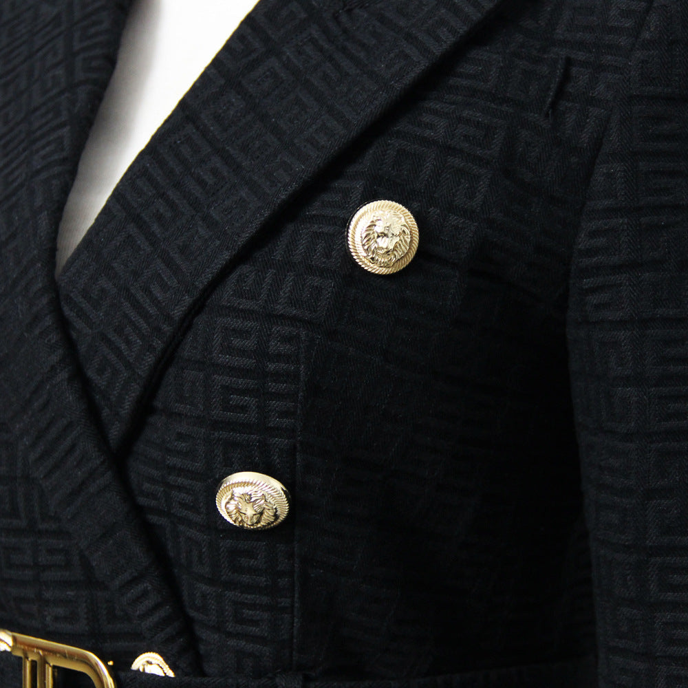 Stylish Fashion Small Lion Buckle Jacquard Blazers
