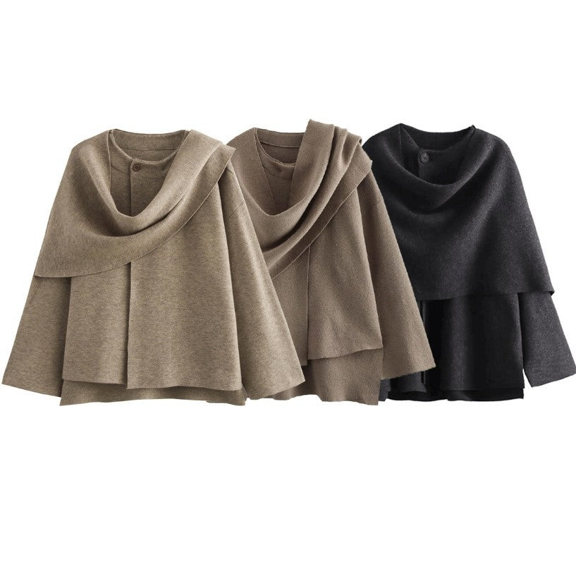 Women's Cool Elegant Asymmetric Scarf Knitted Coats