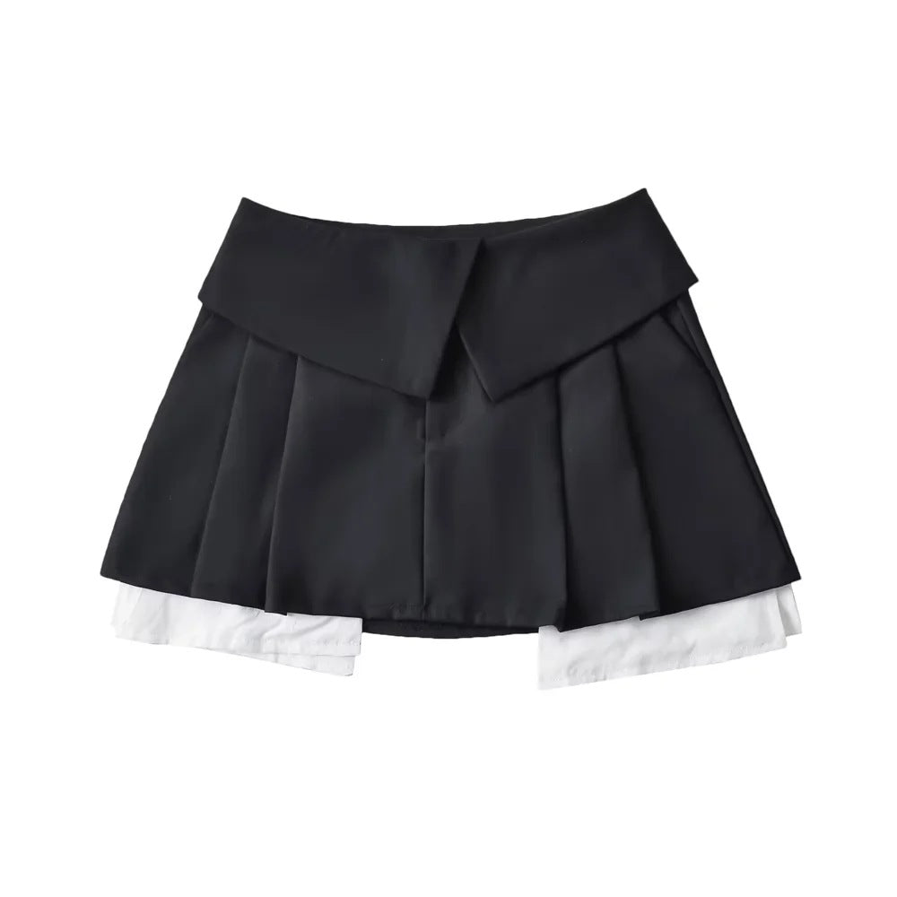 Women's Preppy Style Flip Waist Folding High Skirts