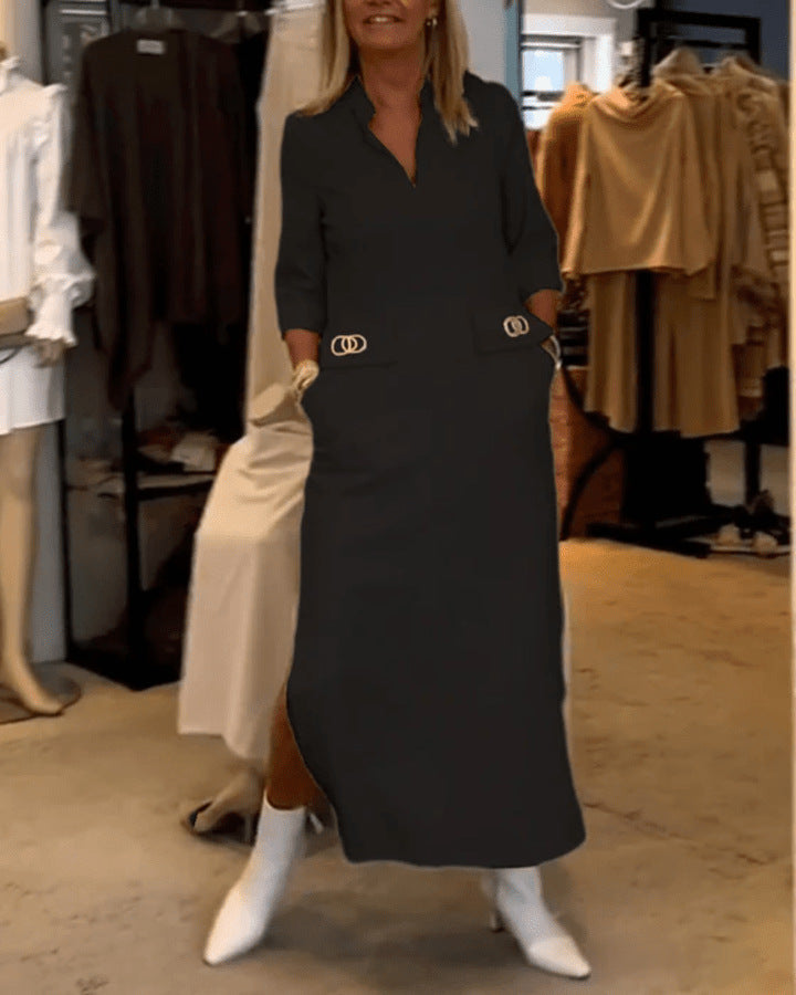 Autumn Fashion Simple Temperament Lapel Button Dresses