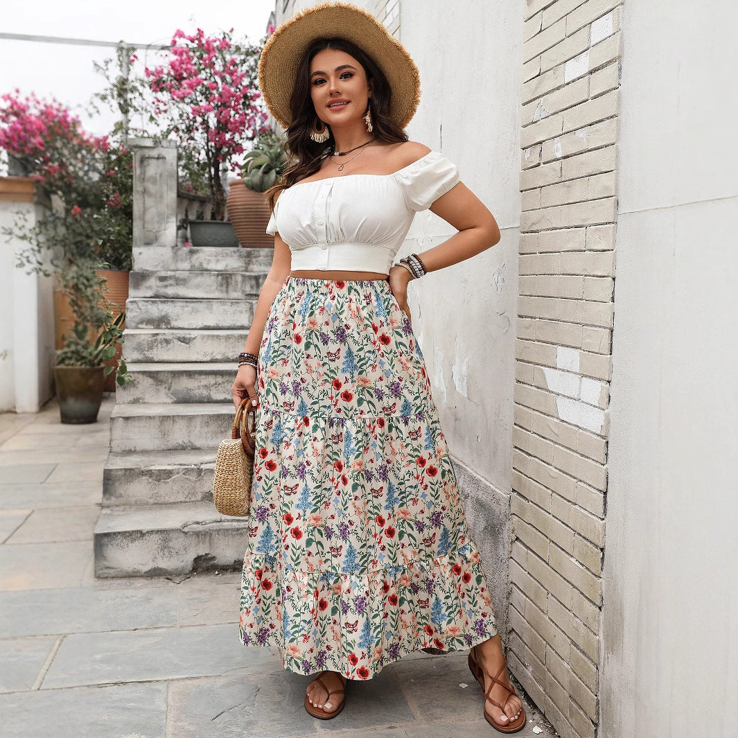 Casual Vacation Dress Large Swing Floral Skirts