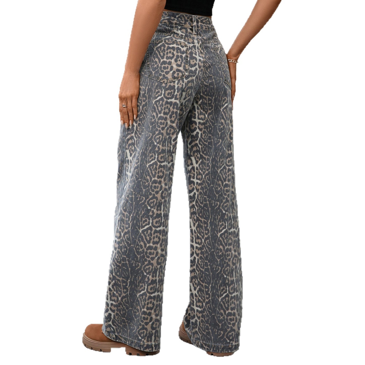 Street Loose Casual Leopard Print American Wide Jeans