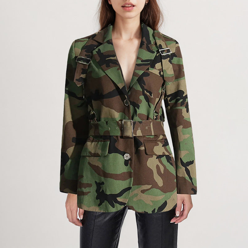 Women's Fashionable Personalized Camouflage Niche Design Printed Blazers