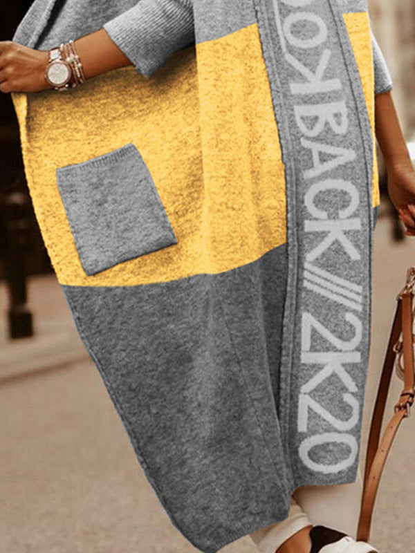 Women's Color Matching Pocket Personalized Letter Hooded Knitwear