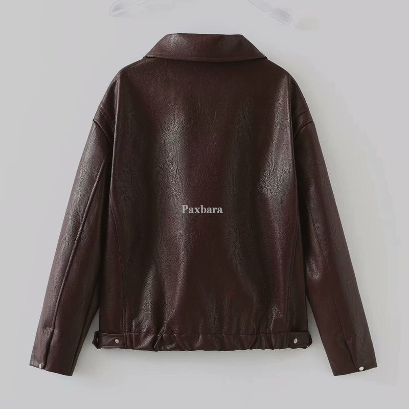 Women's Loose Motorcycle Handsome Retro Casual Collar Jackets