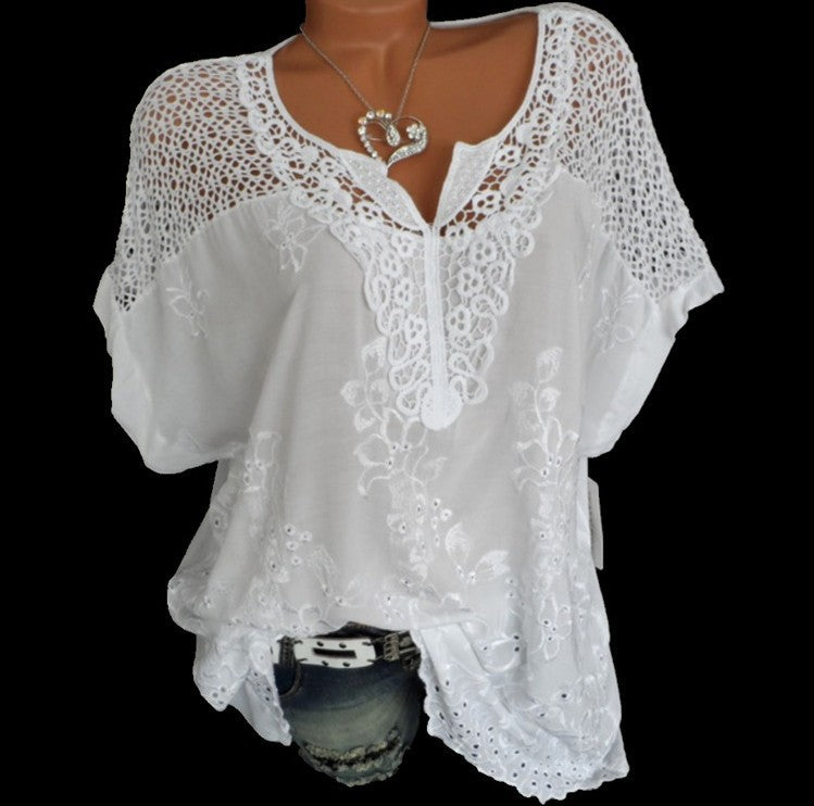 Women's Fashion Wear Lace Embroidery Sleeve Batwing Blouses
