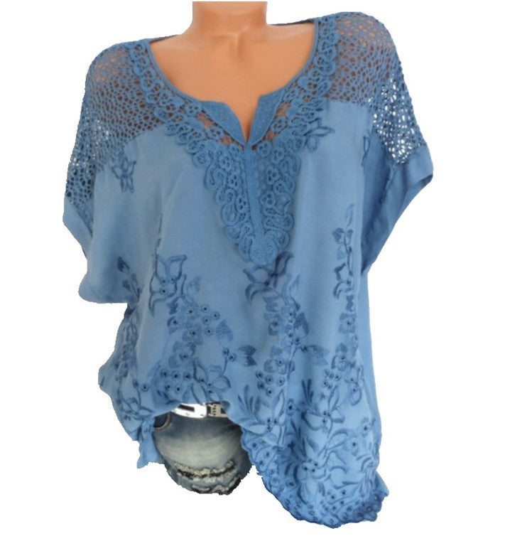 Women's Fashion Wear Lace Embroidery Sleeve Batwing Blouses