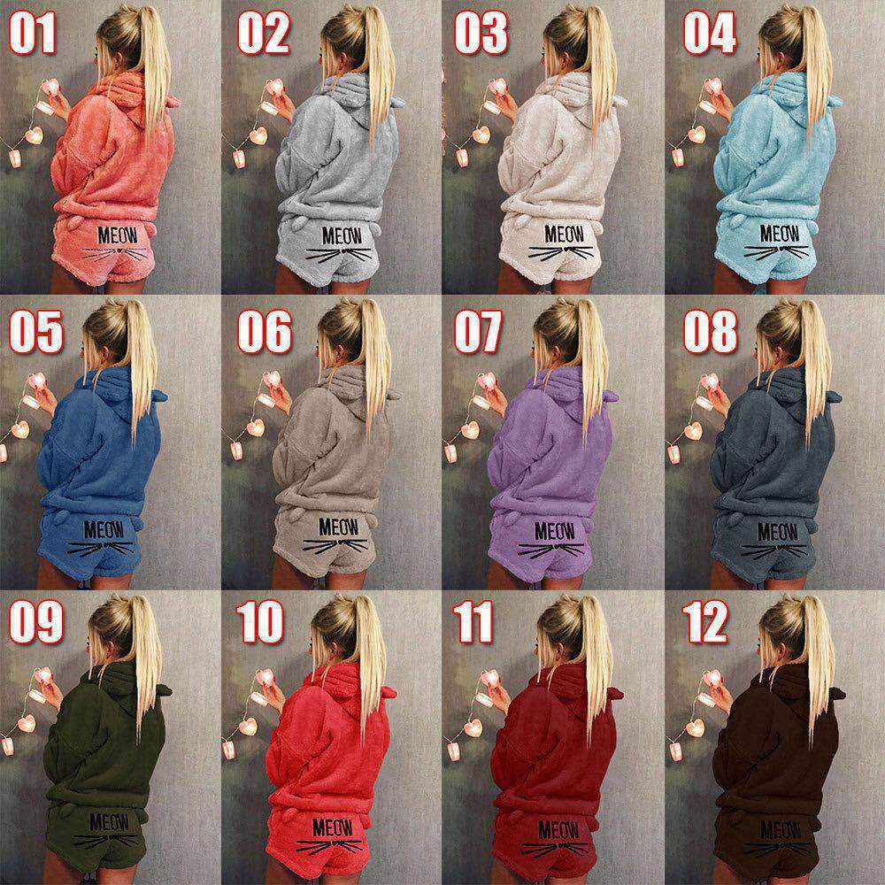 Women's Autumn Cat Embroidery Pajamas Hooded Two-piece Fashion Casual Suit