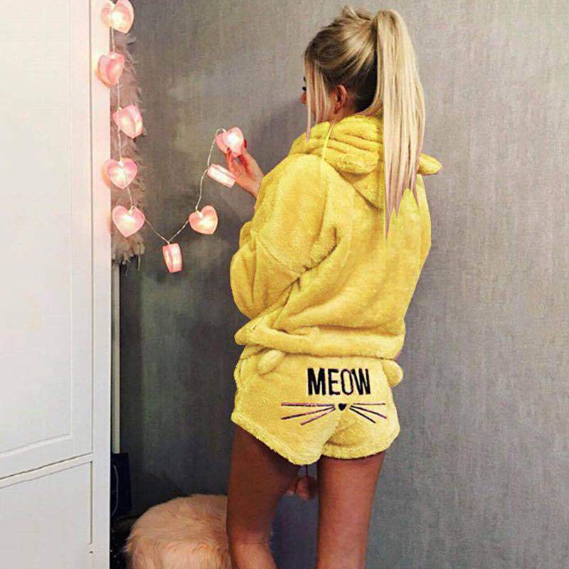 Women's Autumn Cat Embroidery Pajamas Hooded Two-piece Fashion Casual Suit