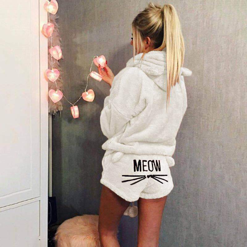 Women's Autumn Cat Embroidery Pajamas Hooded Two-piece Fashion Casual Suit