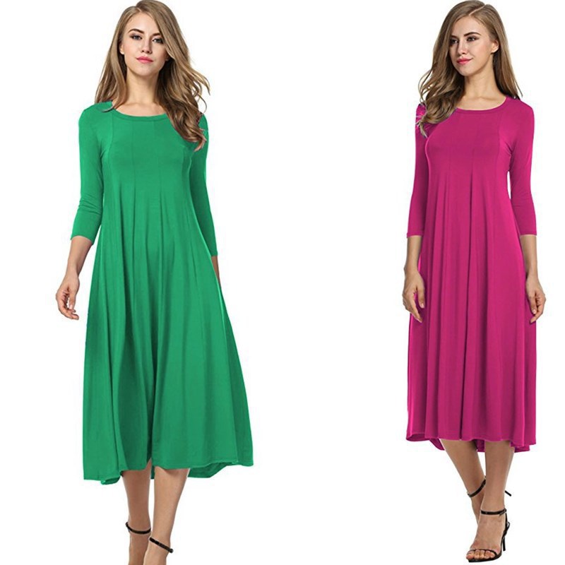 Round Neck Shirt With Half Sleeve Solid Color Dresses