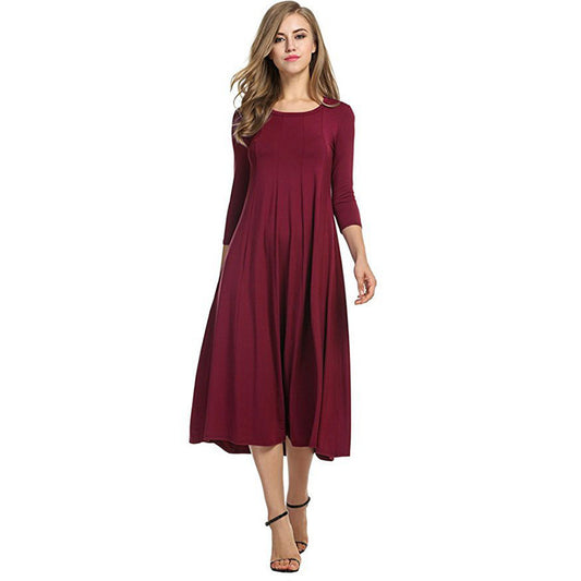 Round Neck Shirt With Half Sleeve Solid Color Dresses