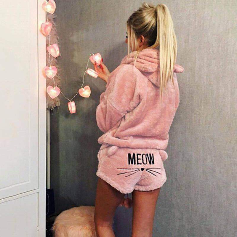 Women's Autumn Cat Embroidery Pajamas Hooded Two-piece Fashion Casual Suit