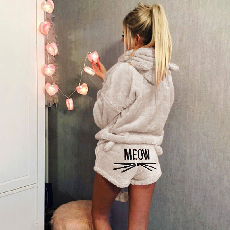 Women's Autumn Cat Embroidery Pajamas Hooded Two-piece Fashion Casual Suit