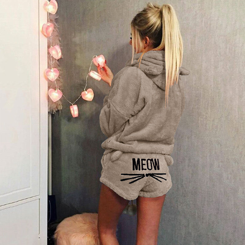 Women's Autumn Cat Embroidery Pajamas Hooded Two-piece Fashion Casual Suit