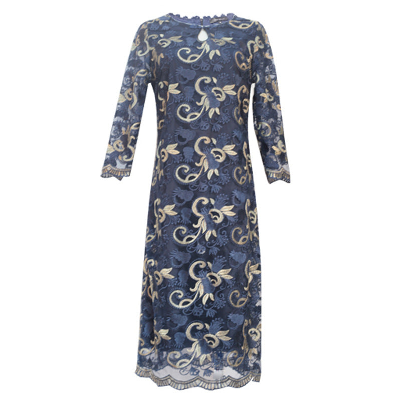 Women's Large Mother's Embroidered Elegant Dress Dresses