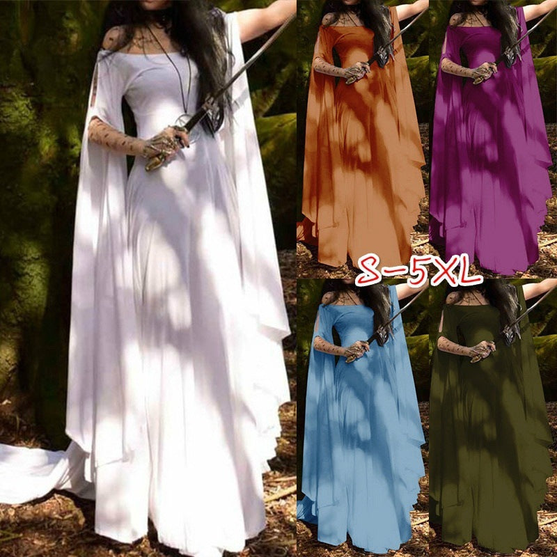 Women's Long-sleeved Round Neck Belt Halloween Long Dress