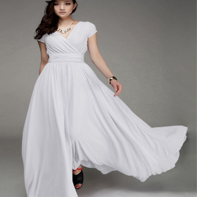 Sleeve Bohemian Chiffon Slim Looking Belly Dress