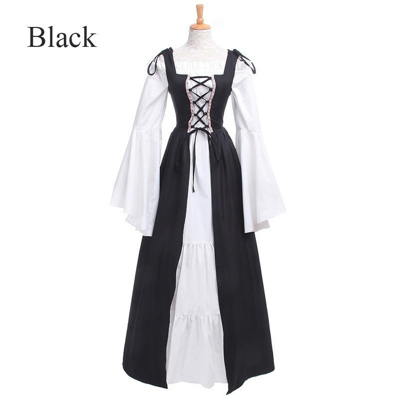 Square Collar Tied Waist Medieval Renaissance Dresses