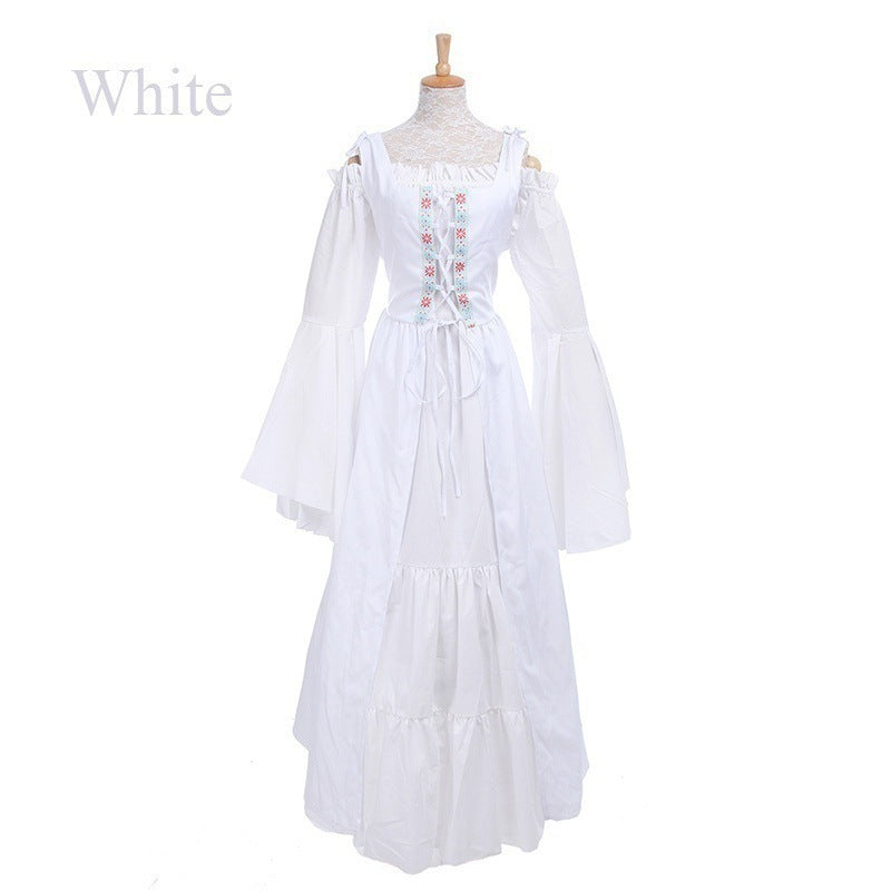 Square Collar Tied Waist Medieval Renaissance Dresses