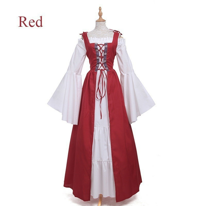 Square Collar Tied Waist Medieval Renaissance Dresses