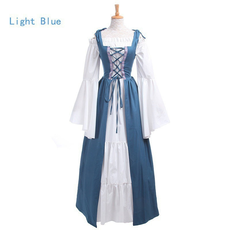 Square Collar Tied Waist Medieval Renaissance Dresses
