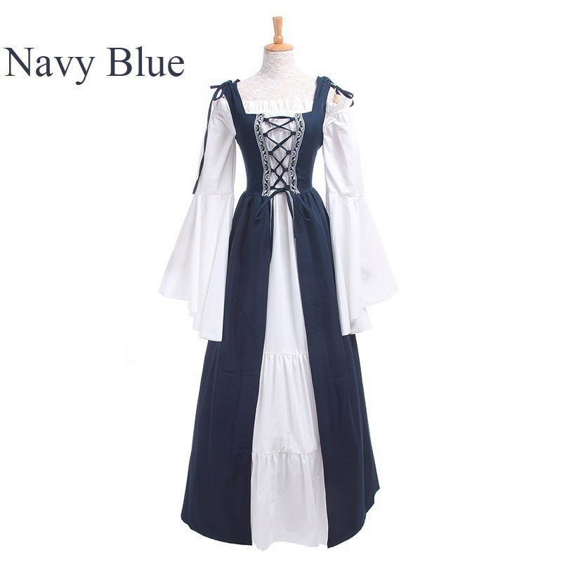 Square Collar Tied Waist Medieval Renaissance Dresses