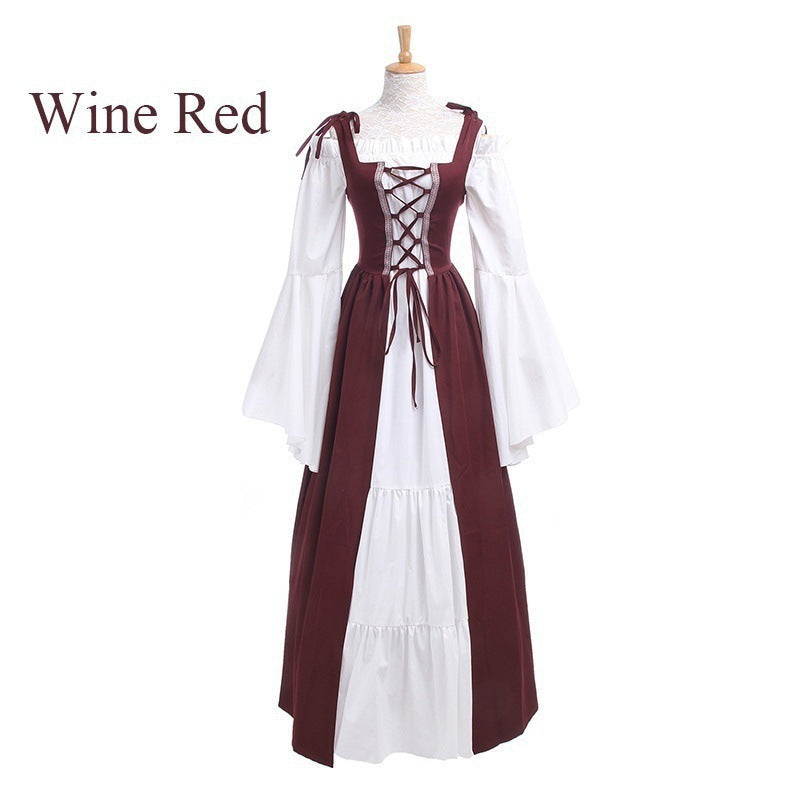 Square Collar Tied Waist Medieval Renaissance Dresses