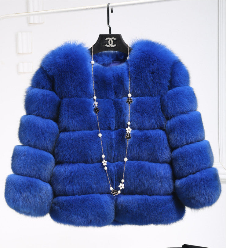 Women's Faux Fox Fur Slim Fit Stitching Coats