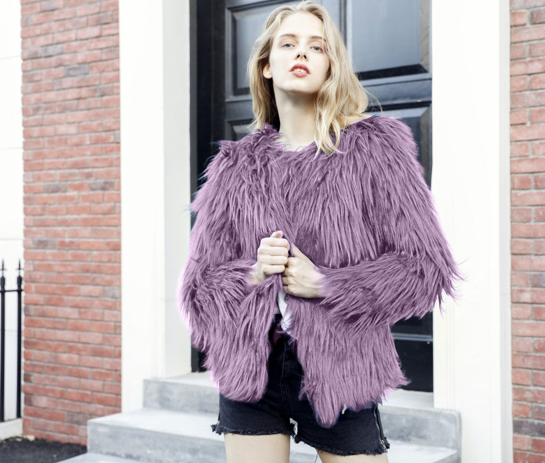 Unique Graceful Imitation Fur Overcoat Fashion Coats