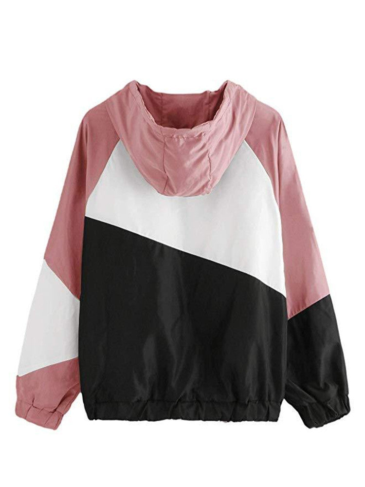 Women's Three-color Stitching Solid Color Hooded Long Coats