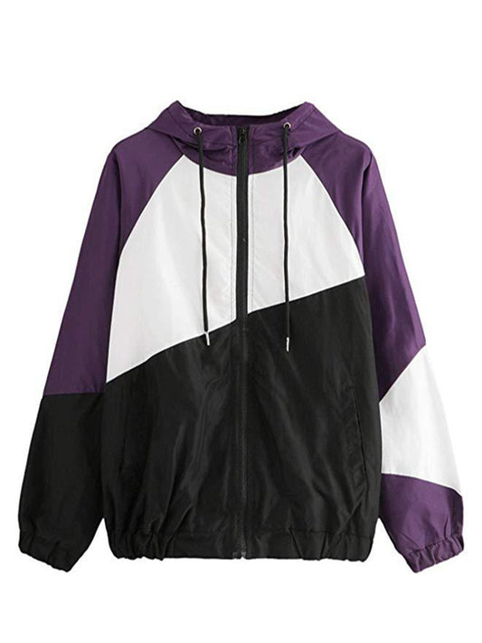Women's Three-color Stitching Solid Color Hooded Long Coats