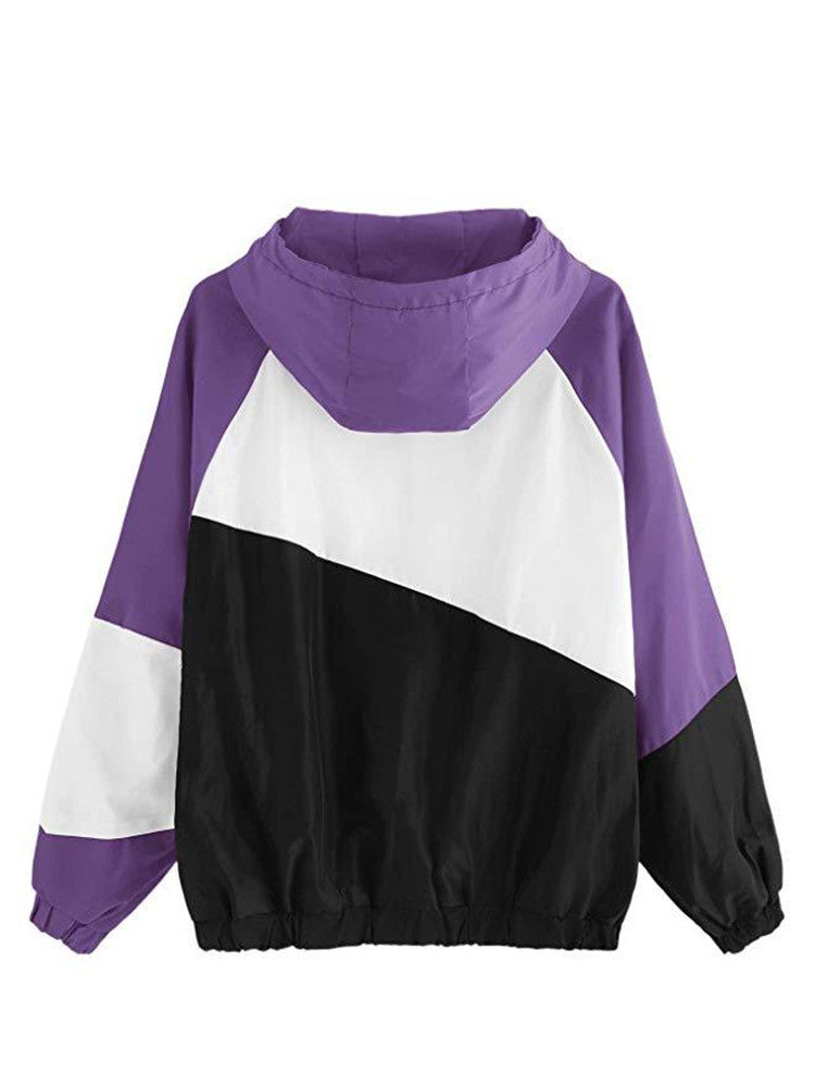 Women's Three-color Stitching Solid Color Hooded Long Coats