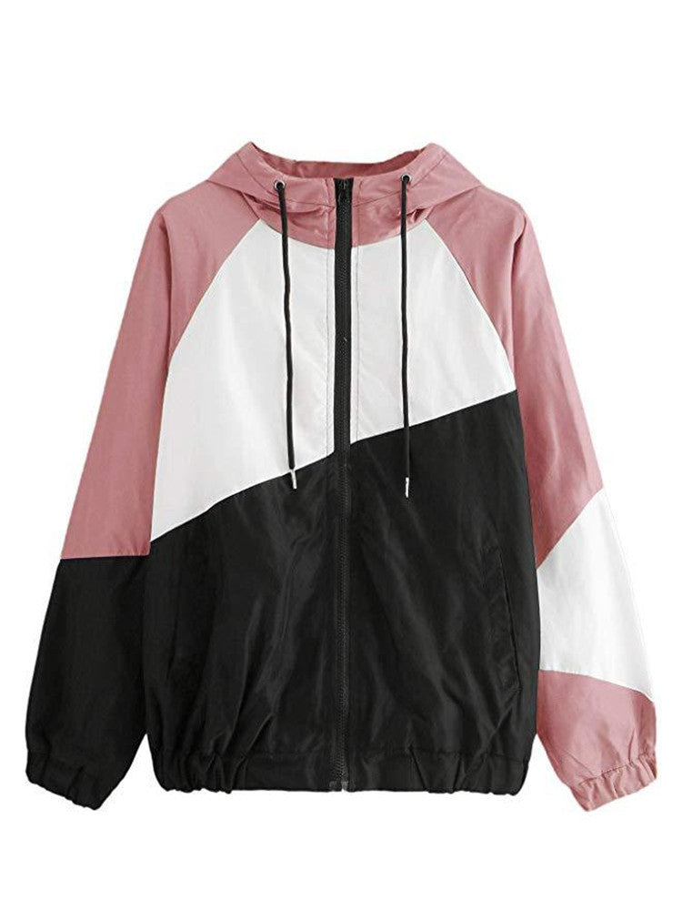 Women's Three-color Stitching Solid Color Hooded Long Coats