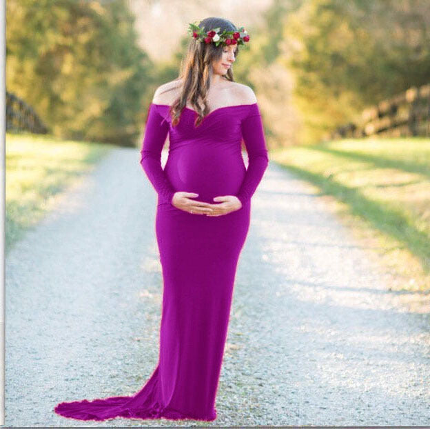 Women's Mercerized Cotton Pregnant Trailing Long Dress Dresses