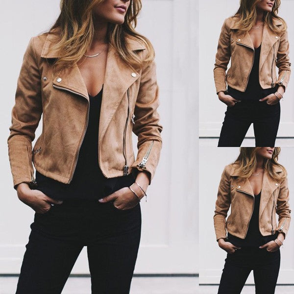 Women's Versatile Lapel Oblique Zipper Woolen Jackets