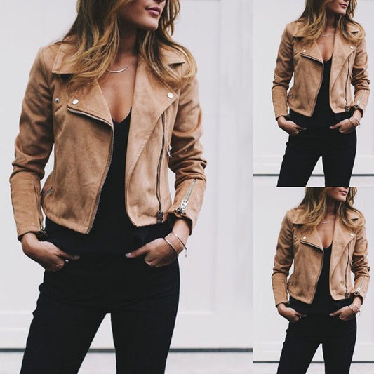 Women's Versatile Lapel Oblique Zipper Woolen Jackets