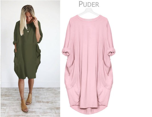 Women's Casual Loose Pockets Long Sleeve Dress Dresses