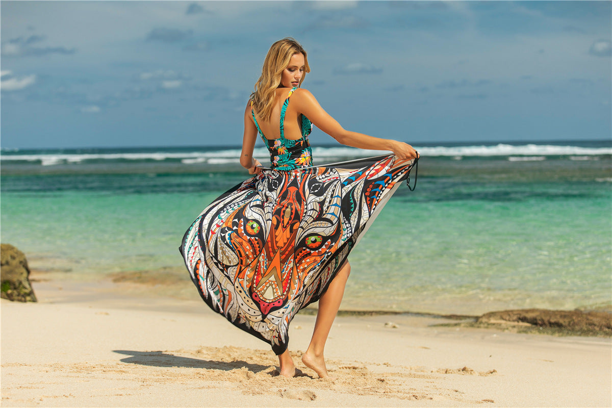 Animal Print Shawl Swimsuit Outer Lining Dresses