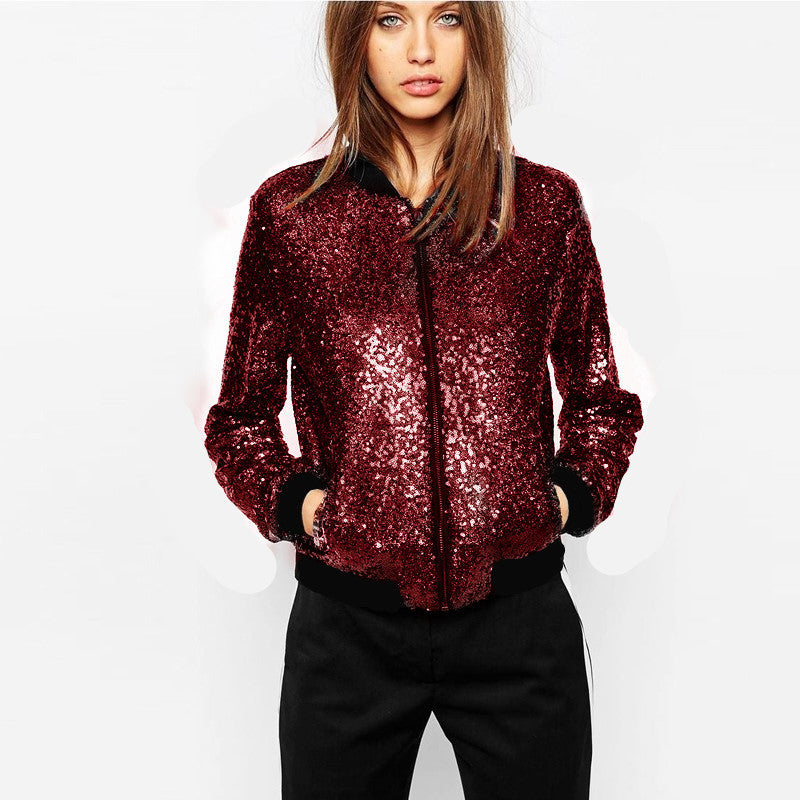 Fashion Sports Style Full Sequined Baseball Jackets