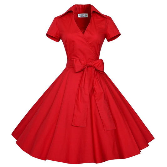 Women's Wide Hem Midi Dress Hepburn Style Dresses
