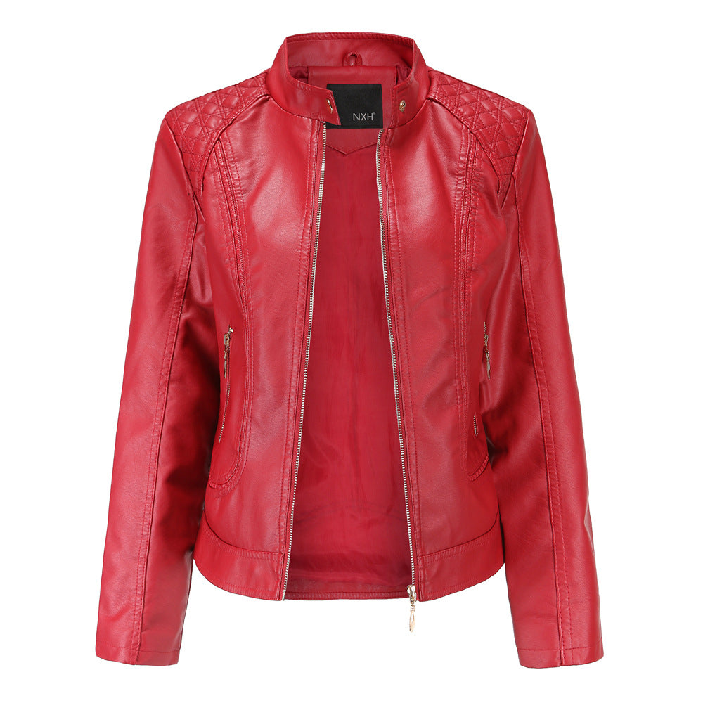 Women's Stylish Leather Temperament Stand Collar Jackets