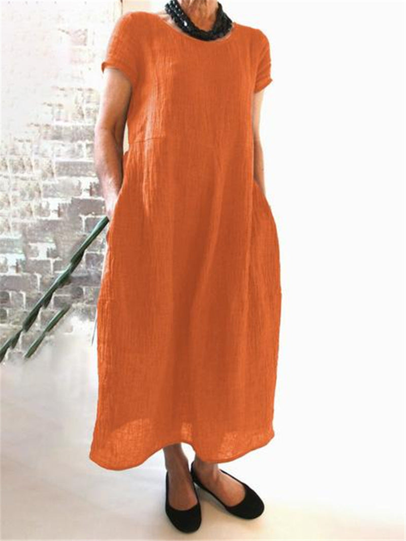 Chinese Style Loose Solid Color Cotton Dresses