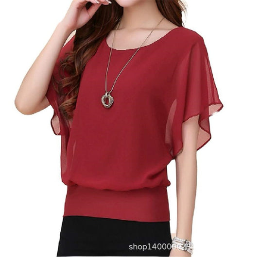 Women's Summer Large Solid Color Sweet Short-sleeved T-shirt Blouses