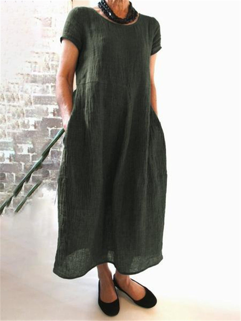 Chinese Style Loose Solid Color Cotton Dresses
