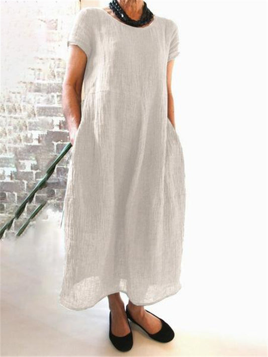 Chinese Style Loose Solid Color Cotton Dresses